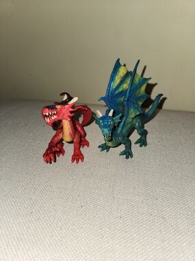 Vintage Red and Blue Dragon Figurine Set - Kids Toys